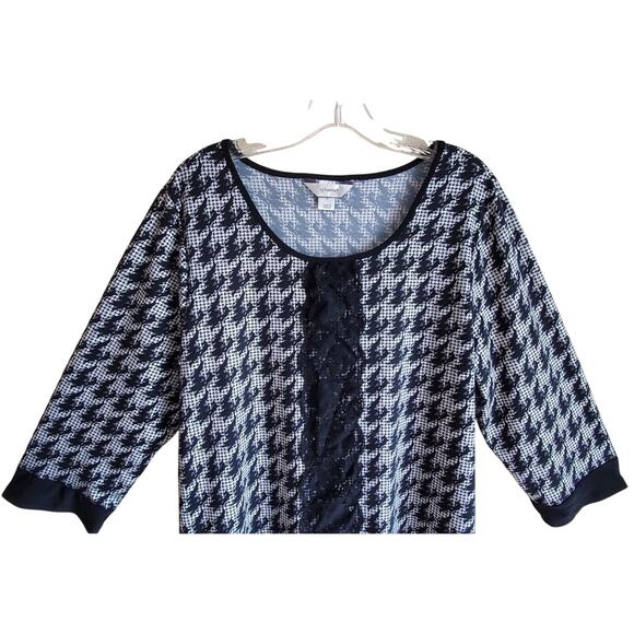 CHRISTOPHER CJ BANKS Women X 14 Tunic Top Black & White Houndstooth Lace 40" - Picture 2 of 7